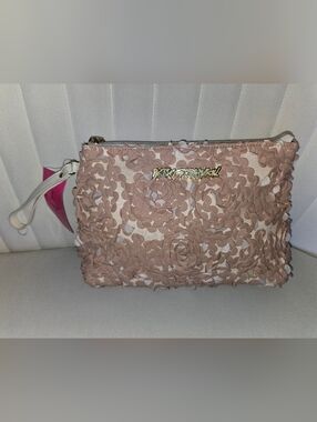 Betsey Johnson Blush Pink Floral Rosette Wristlet Clutch